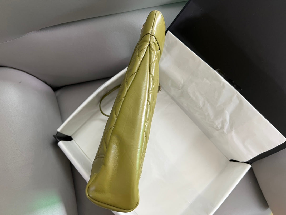 Chanel 31 Large Shopping Bag Olive Green Quilted Lambskin Gold-Tone Hardware