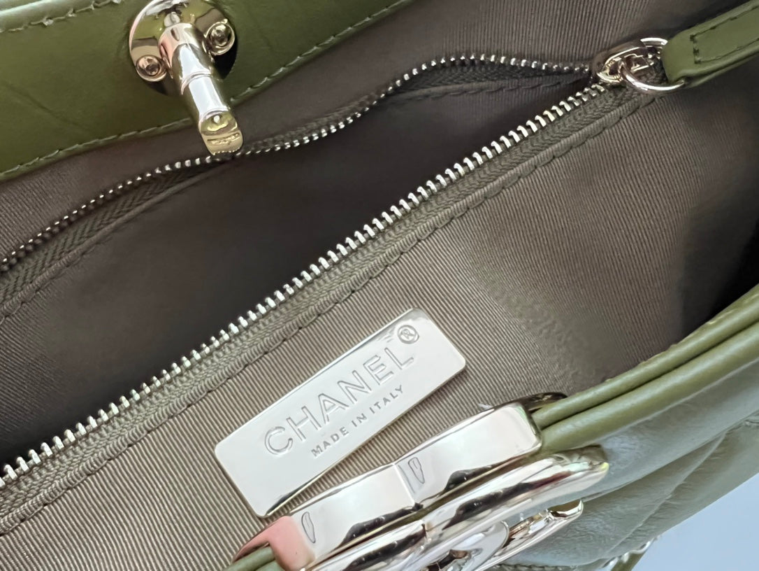 Chanel 31 Large Shopping Bag Olive Green Quilted Lambskin Gold-Tone Hardware