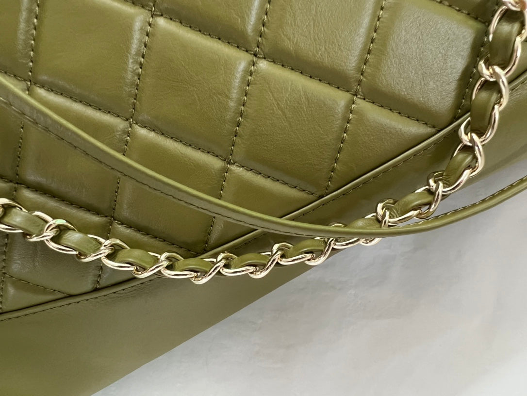 Chanel 31 Large Shopping Bag Olive Green Quilted Lambskin Gold-Tone Hardware