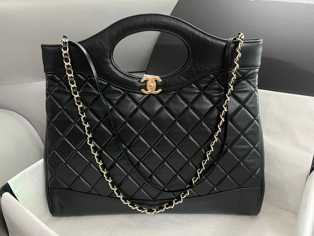 Chanel 31 Large Shopping Tote - Black Quilted Lambskin with Gold-Tone Hardware
