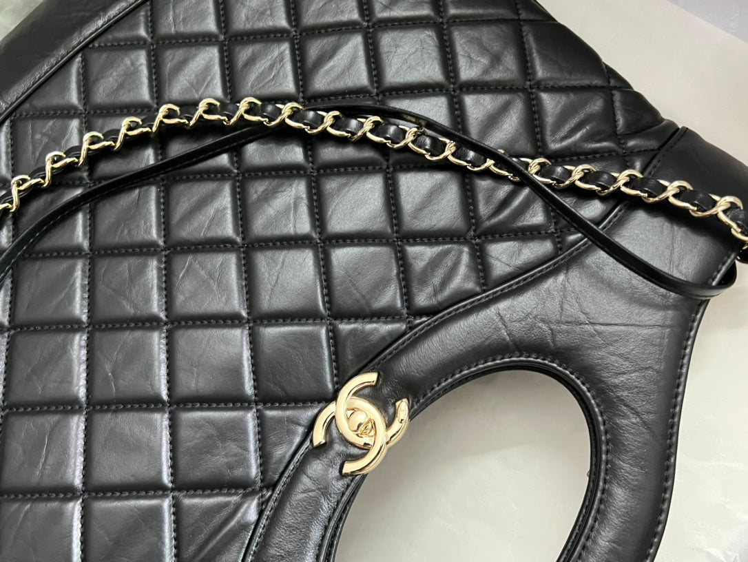 Chanel 31 Large Shopping Tote - Black Quilted Lambskin with Gold-Tone Hardware