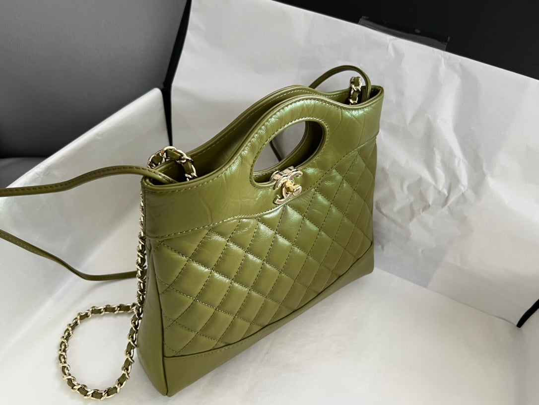 Chanel Quilted Leather 31 Handbag in Olive Green with Gold Hardware