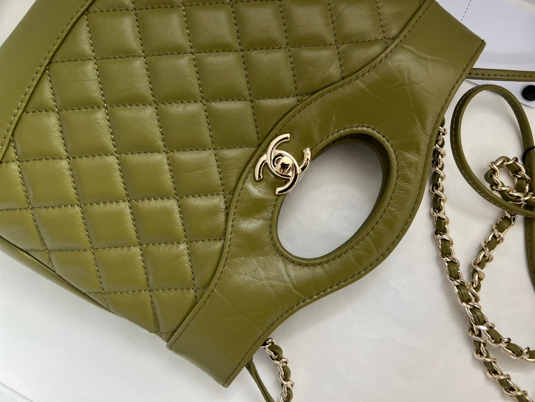 Chanel Quilted Leather 31 Handbag in Olive Green with Gold Hardware