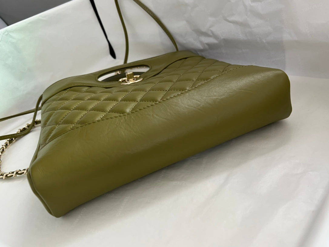 Chanel Quilted Leather 31 Handbag in Olive Green with Gold Hardware