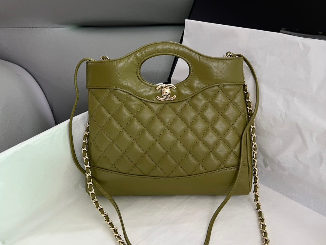Chanel Quilted Leather 31 Handbag in Olive Green with Gold Hardware