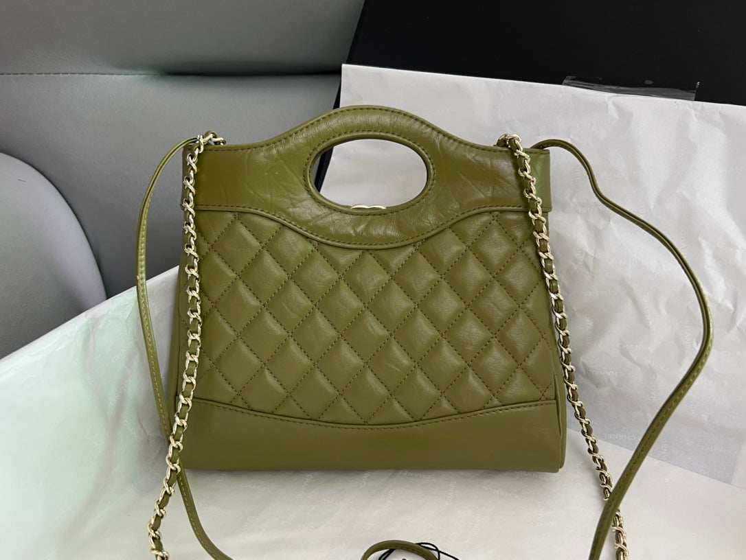 Chanel Quilted Leather 31 Handbag in Olive Green with Gold Hardware
