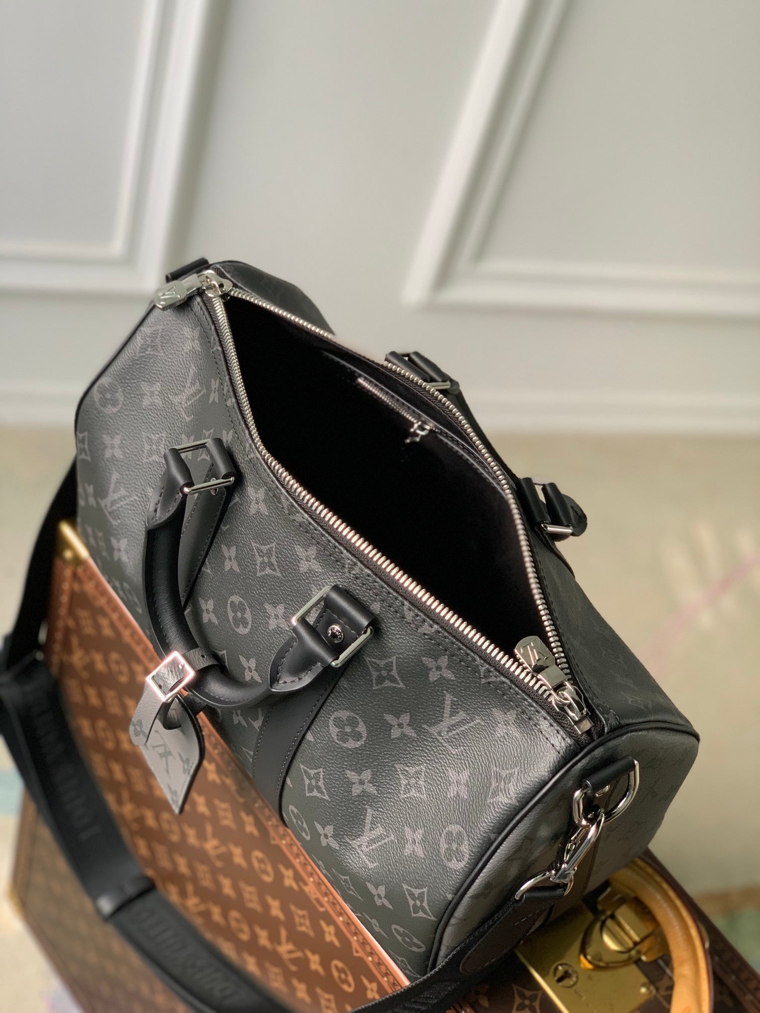 Louis Vuitton Keepall Bandoulière 45 Monogram Eclipse Canvas Travel Bag