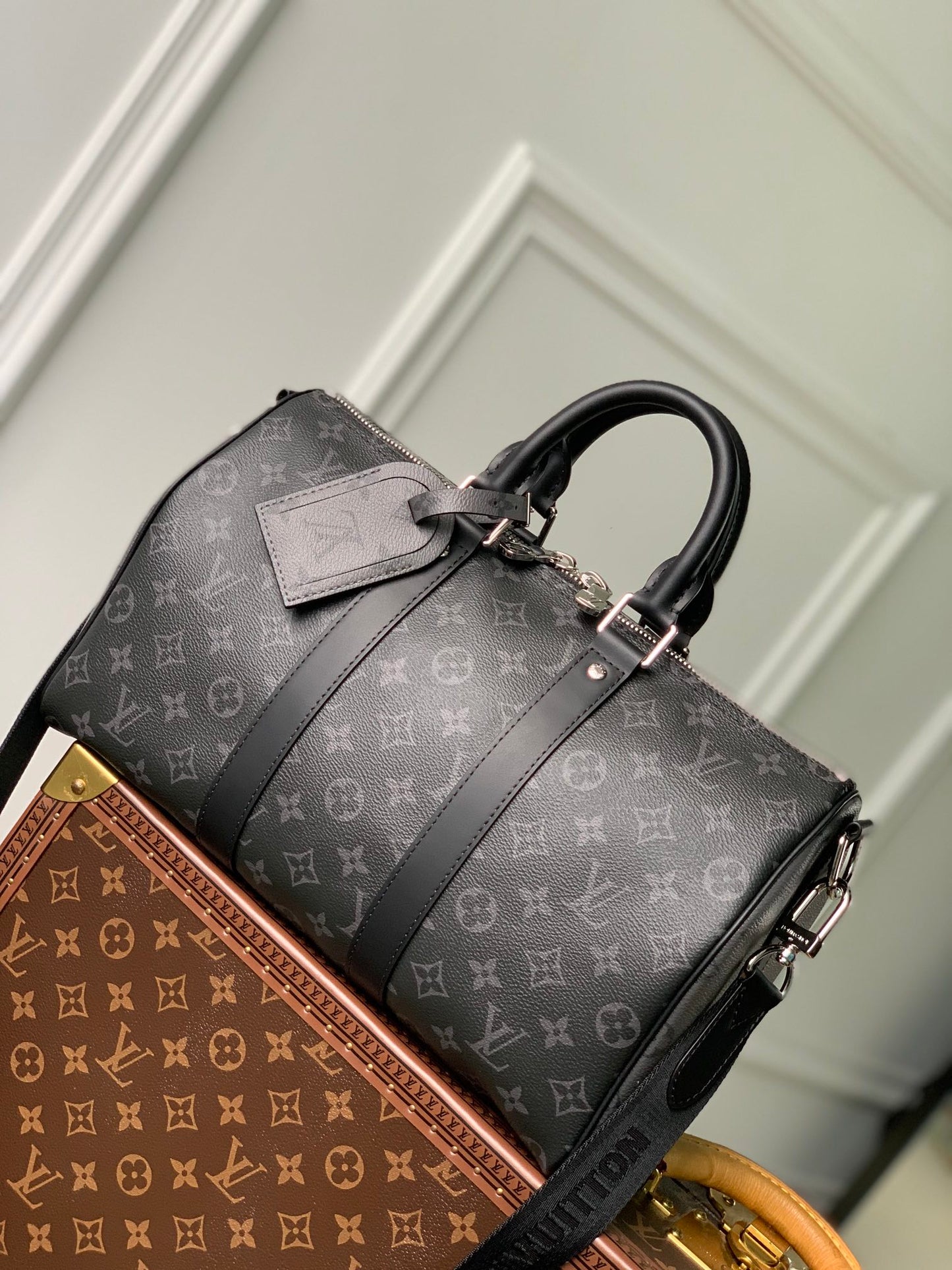Louis Vuitton Keepall Bandoulière 45 Monogram Eclipse Canvas Travel Bag