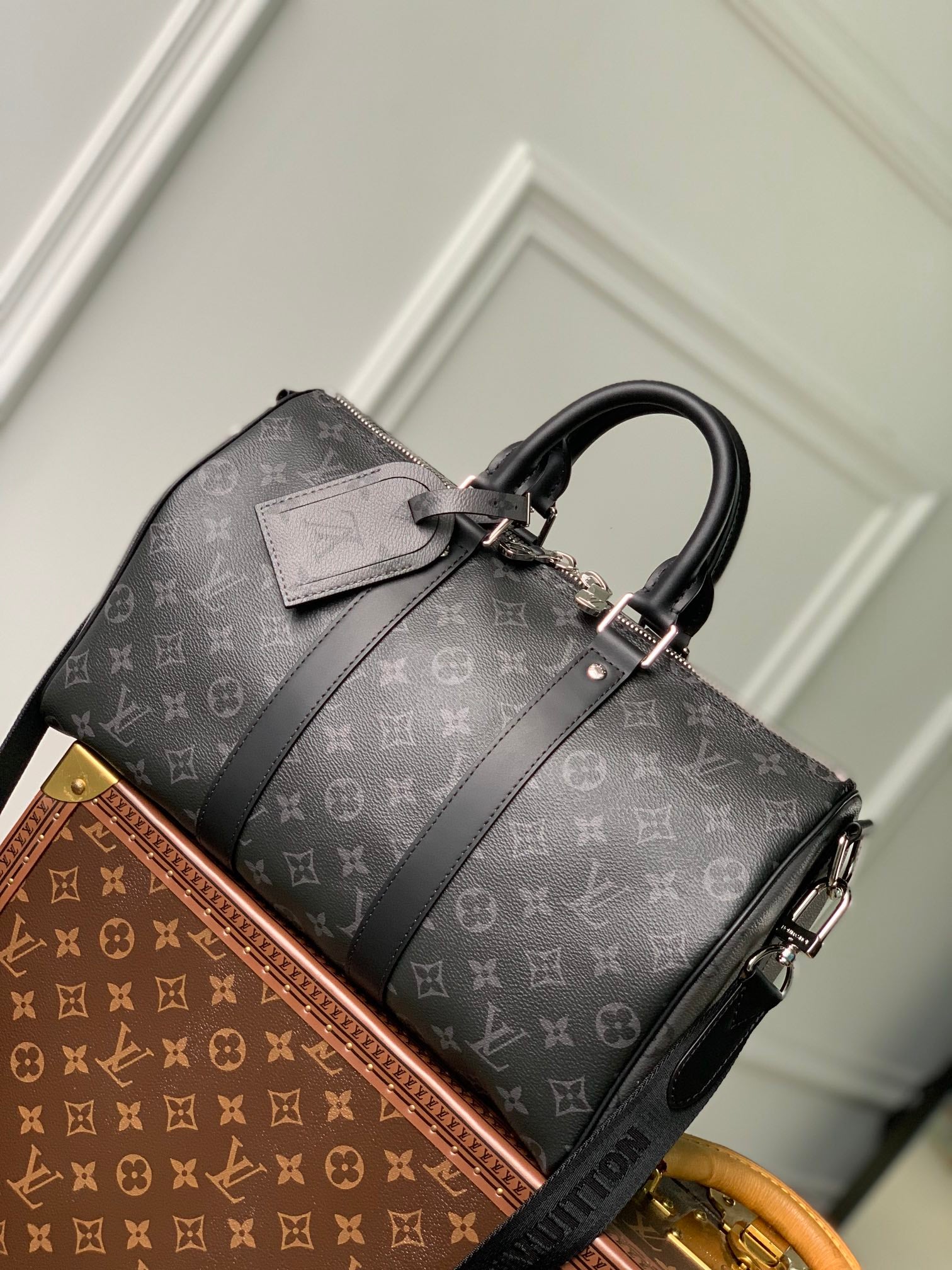Louis Vuitton Keepall Bandoulière 45 Monogram Eclipse Canvas Travel Bag