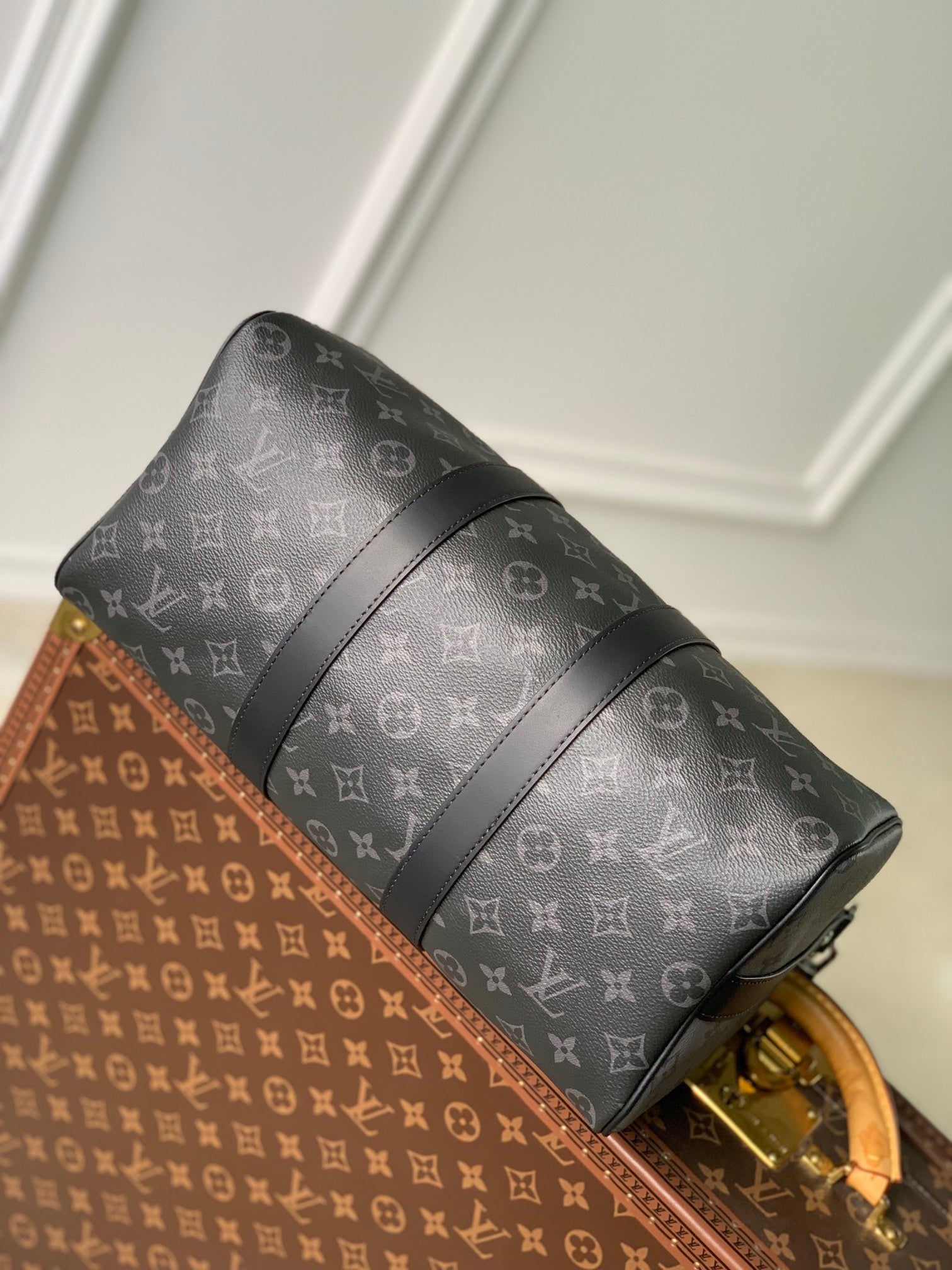 Louis Vuitton Keepall Bandoulière 45 Monogram Eclipse Canvas Travel Bag