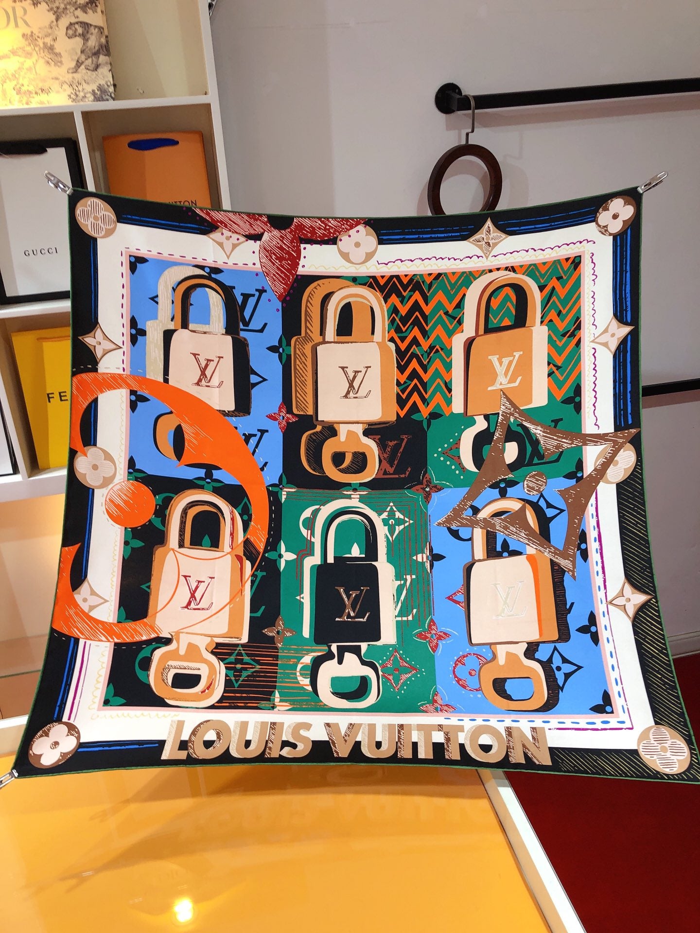 Louis Vuitton Inspired Pop Art Canvas Wall Decor - Hand-Painted Style Monogram and Padlock Design - Luxury Fashion Home Art