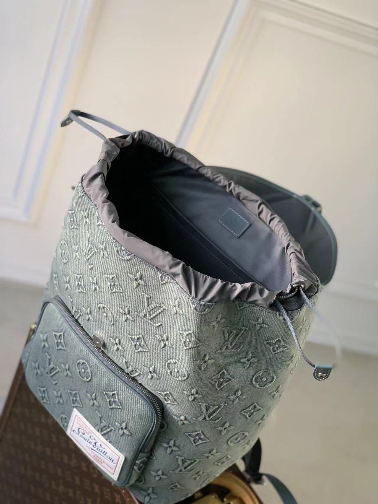 Louis Vuitton Montsouris PM Monogram Washed Denim Backpack - Blue