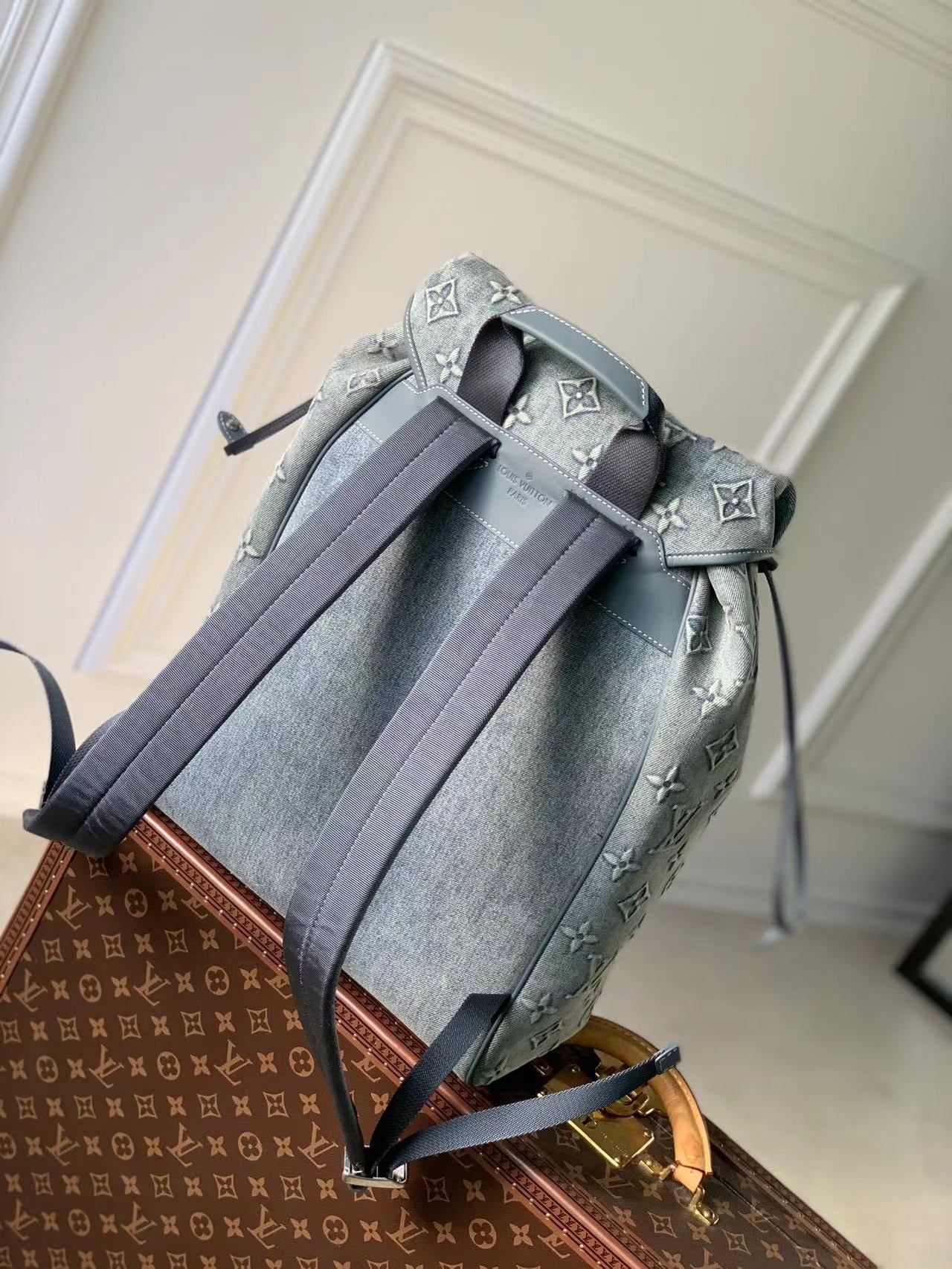 Louis Vuitton Montsouris PM Monogram Washed Denim Backpack - Blue