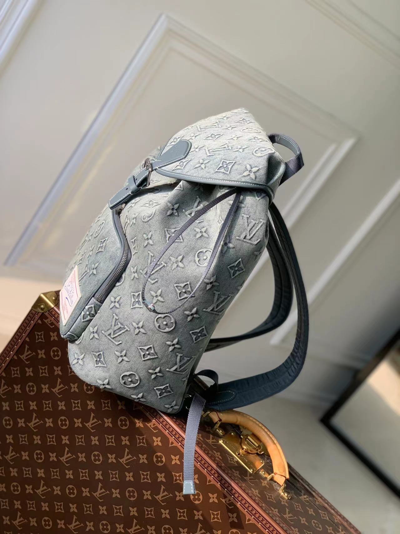 Louis Vuitton Montsouris PM Monogram Washed Denim Backpack - Blue