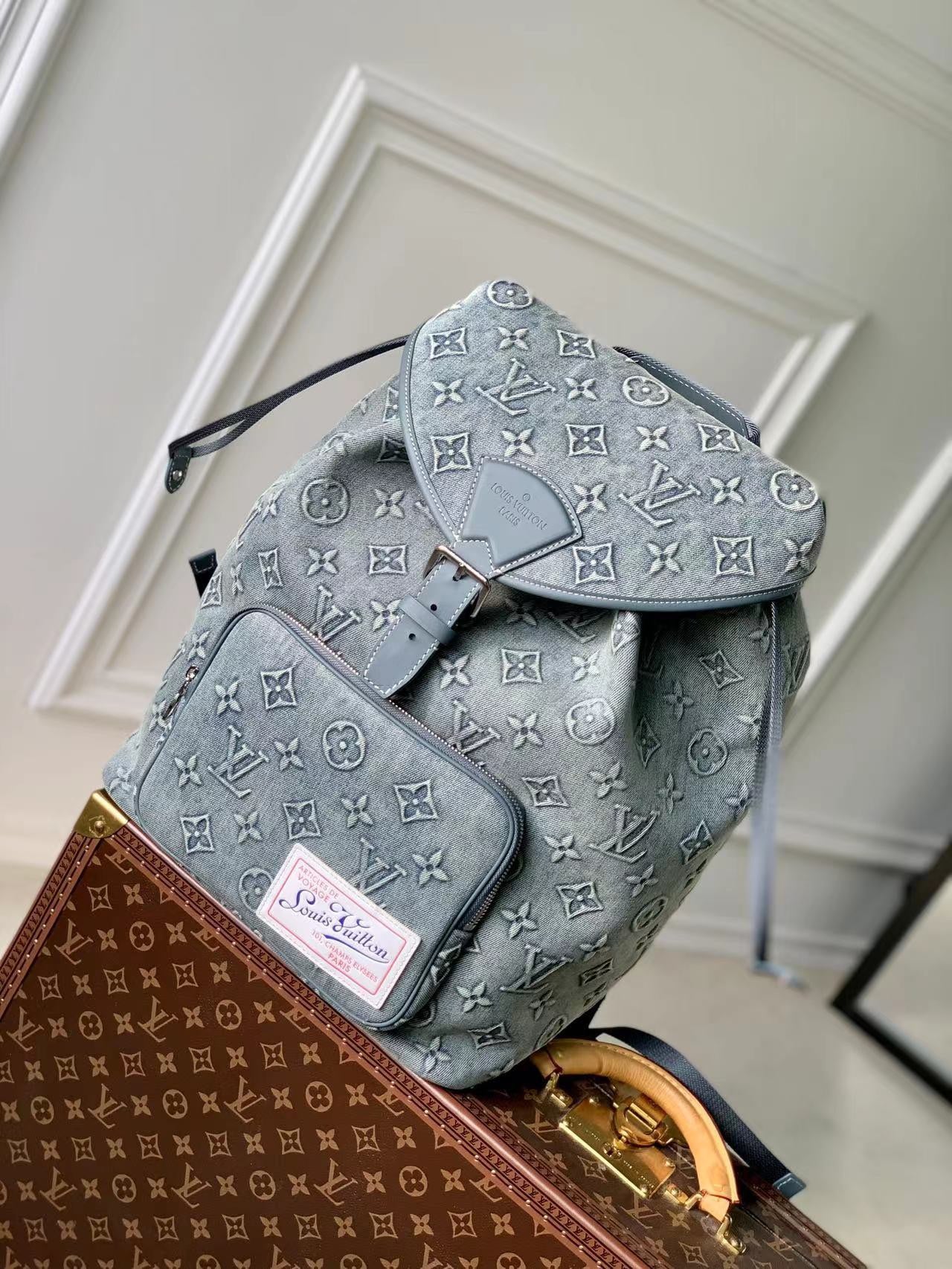 Louis Vuitton Montsouris PM Monogram Washed Denim Backpack - Blue