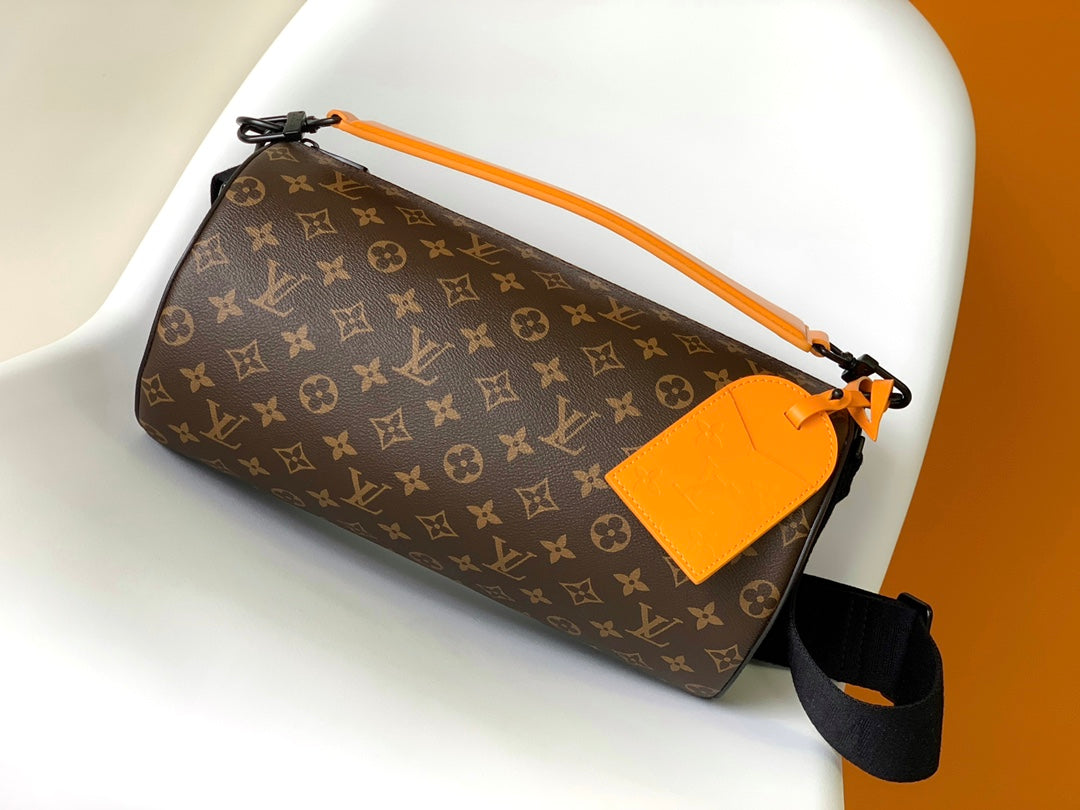 Louis Vuitton Monogram Soft Polochon Bag with Orange Leather Trim