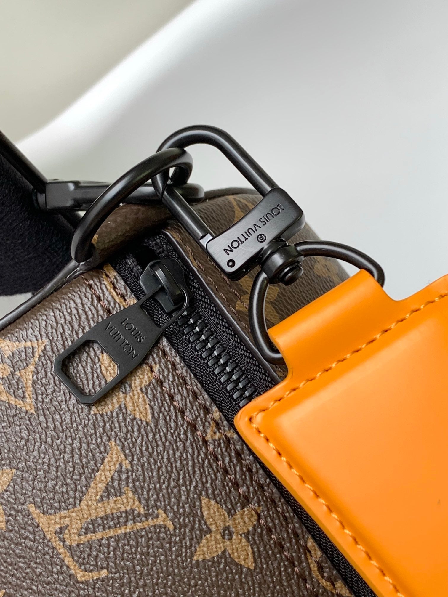 Louis Vuitton Monogram Soft Polochon Bag with Orange Leather Trim