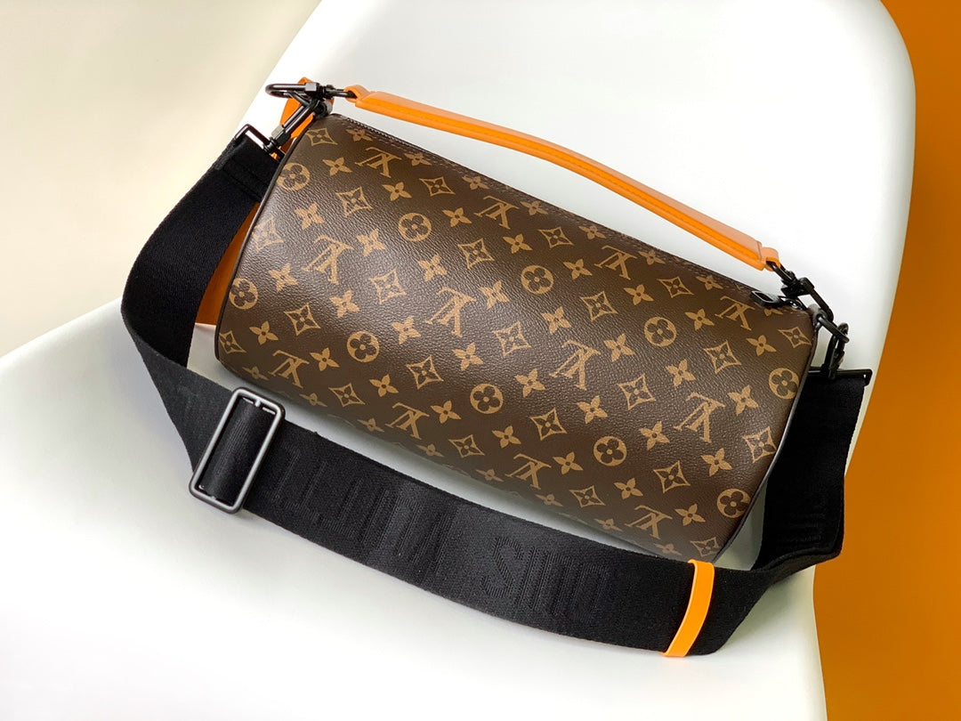 Louis Vuitton Monogram Soft Polochon Bag with Orange Leather Trim