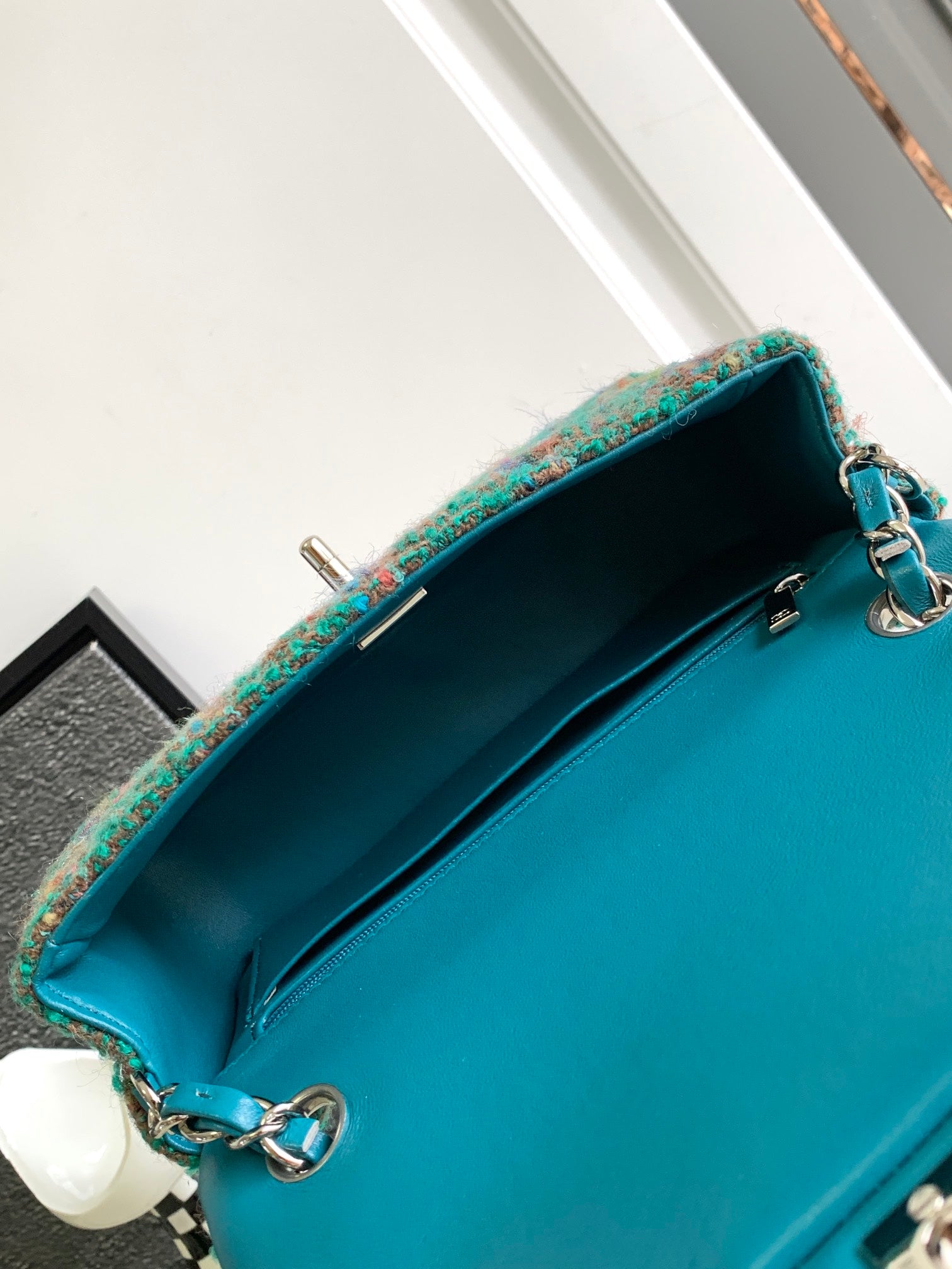 Chanel Classic Flap Bag - Green Quilted Tweed with Silver-Tone Hardware
