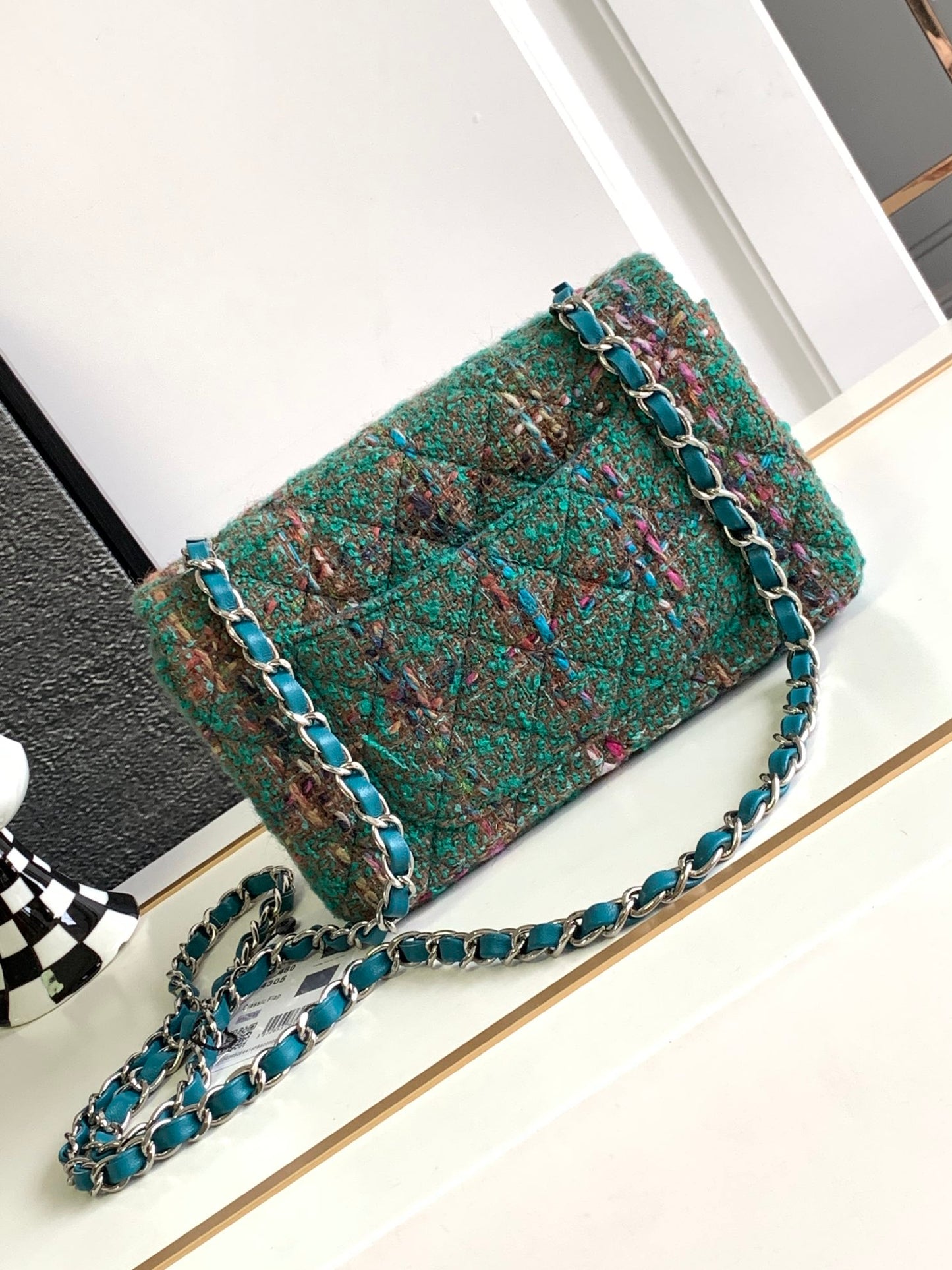 Chanel Classic Flap Bag - Green Quilted Tweed with Silver-Tone Hardware