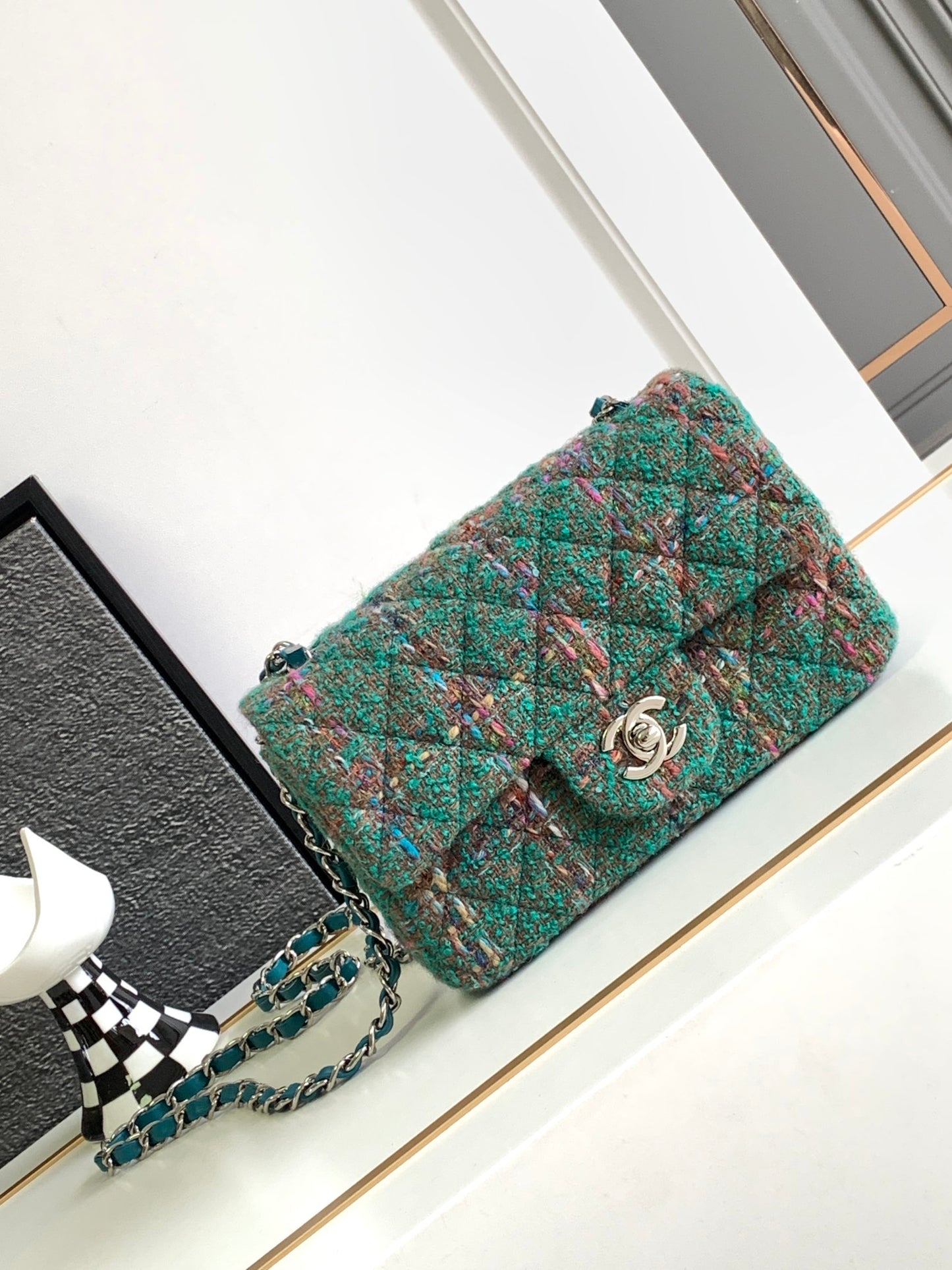 Chanel Classic Flap Bag - Green Quilted Tweed with Silver-Tone Hardware