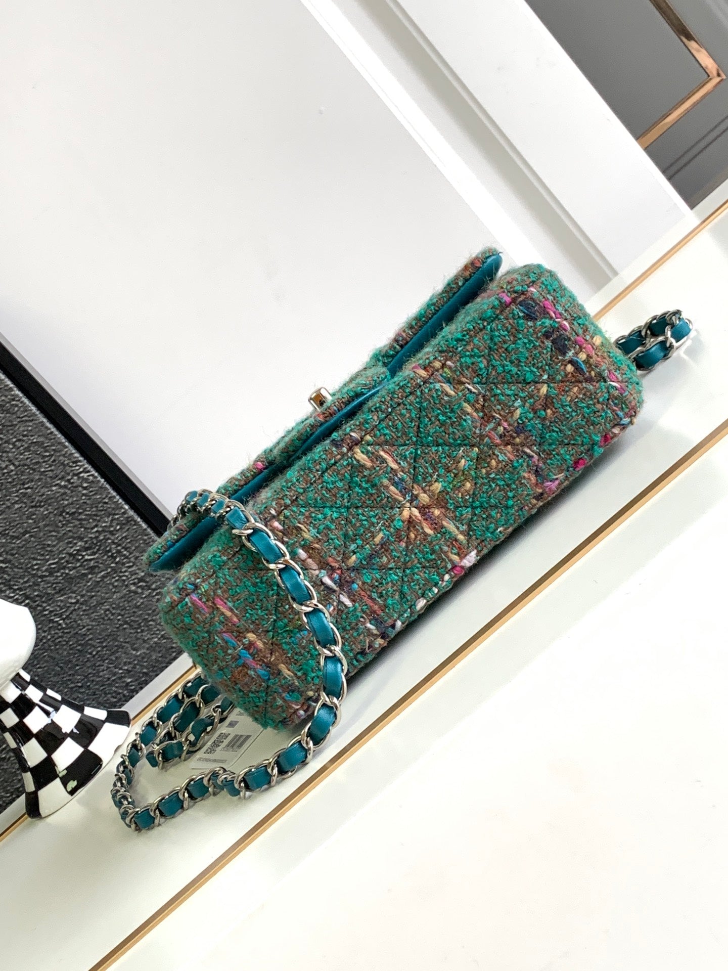 Chanel Classic Flap Bag - Green Quilted Tweed with Silver-Tone Hardware