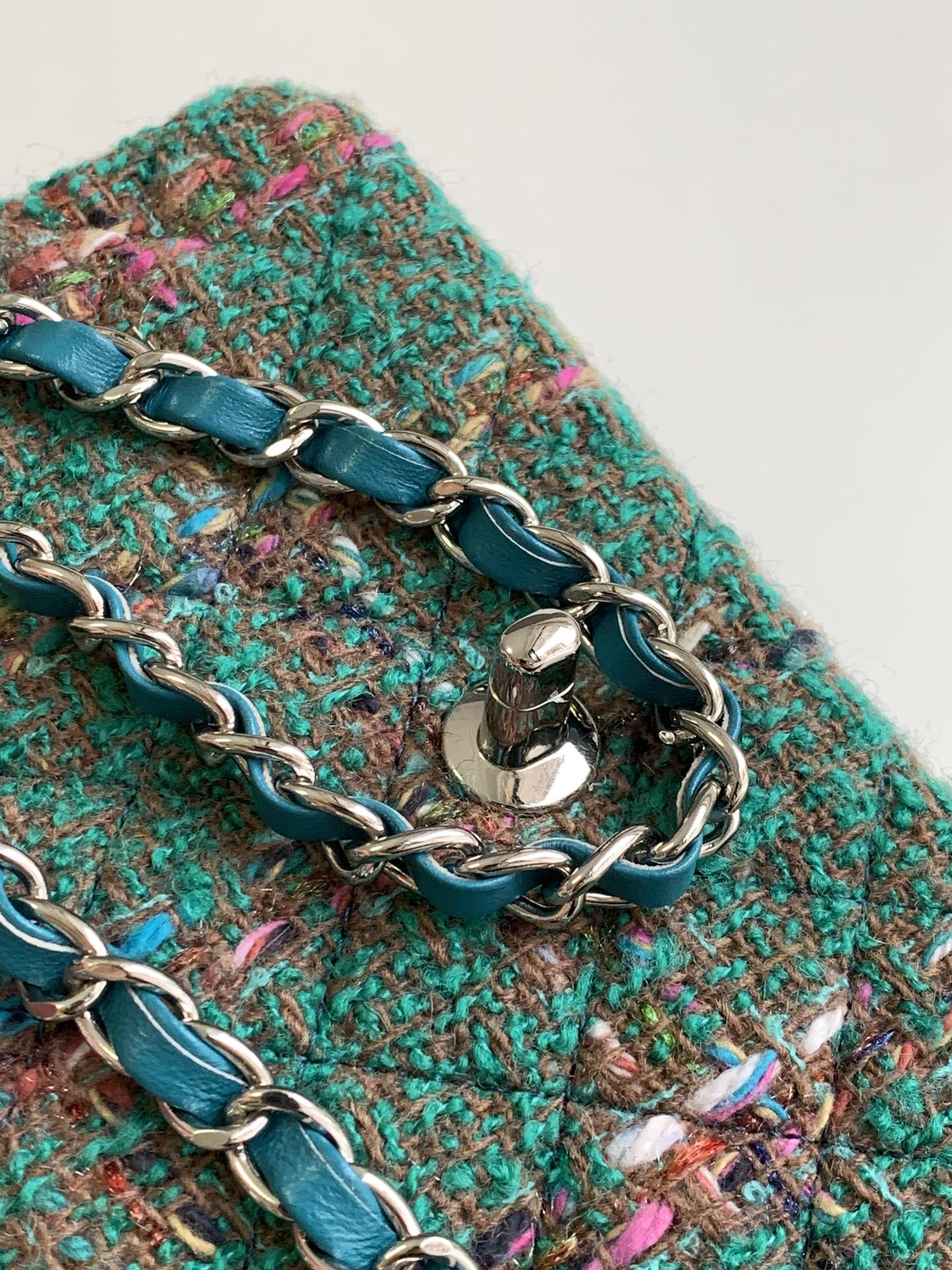 Chanel Classic Flap Bag - Green Quilted Tweed with Silver-Tone Hardware