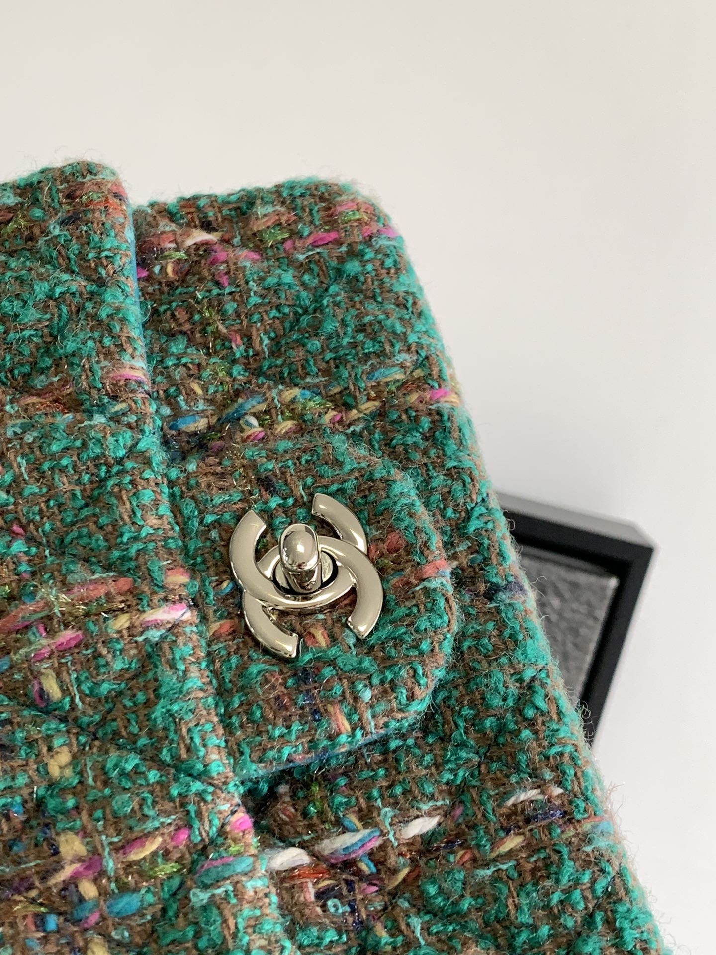 Chanel Classic Flap Bag - Green Quilted Tweed with Silver-Tone Hardware