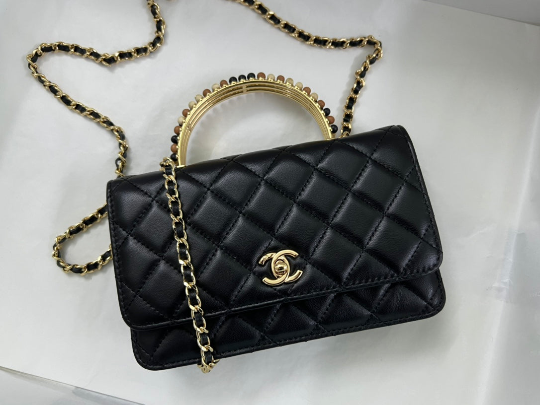 Chanel Small Flap Bag with Top Handle - Black Quilted Leather Gold Hardware