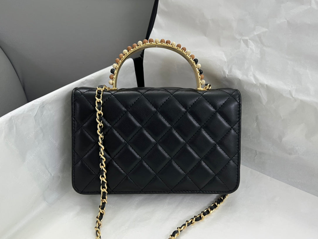 Chanel Small Flap Bag with Top Handle - Black Quilted Leather Gold Hardware