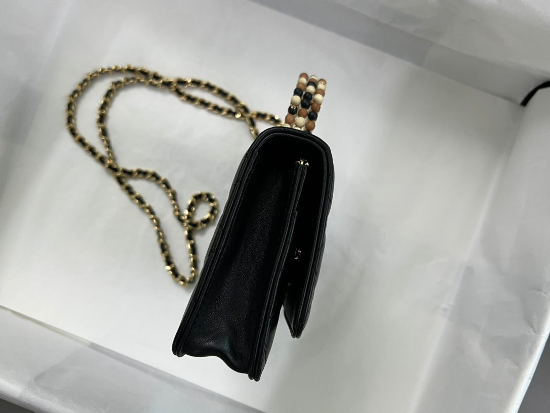 Chanel Small Flap Bag with Top Handle - Black Quilted Leather Gold Hardware