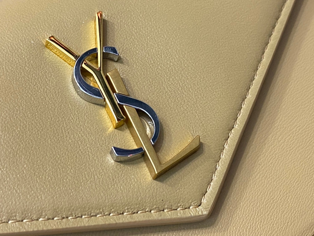 Saint Laurent Cassandre Wallet on Chain in Tan Smooth Leather