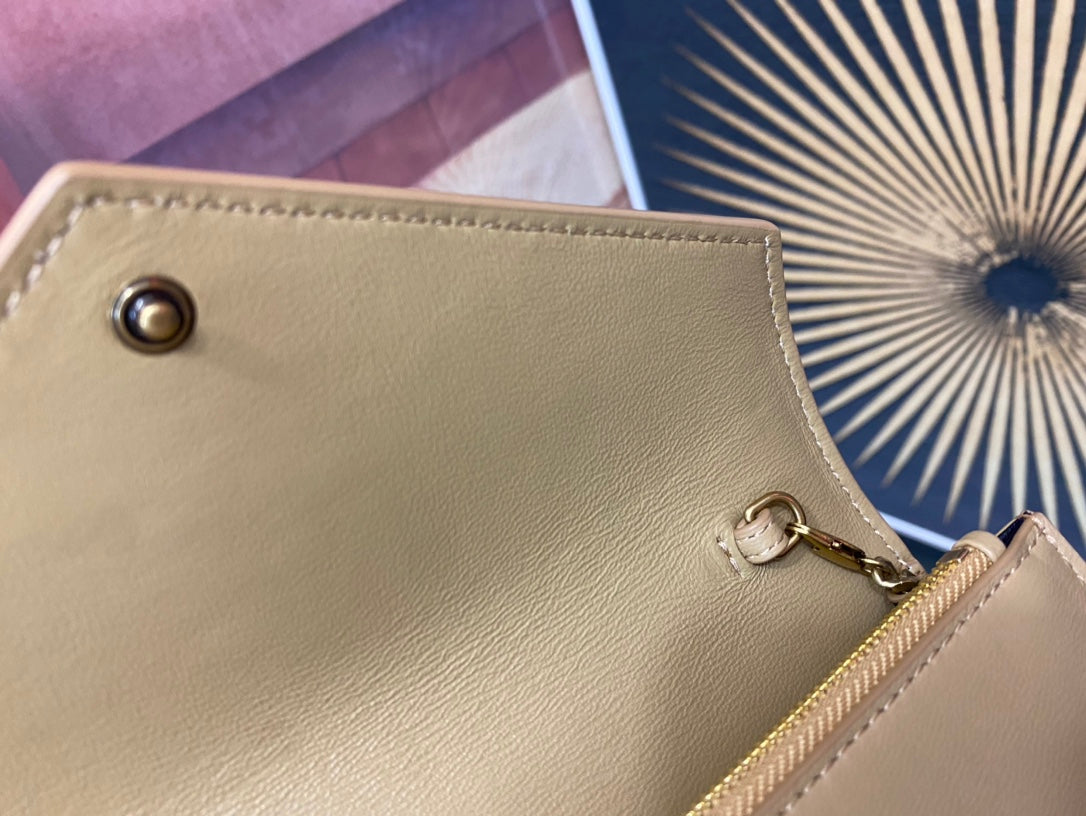 Saint Laurent Cassandre Wallet on Chain in Tan Smooth Leather