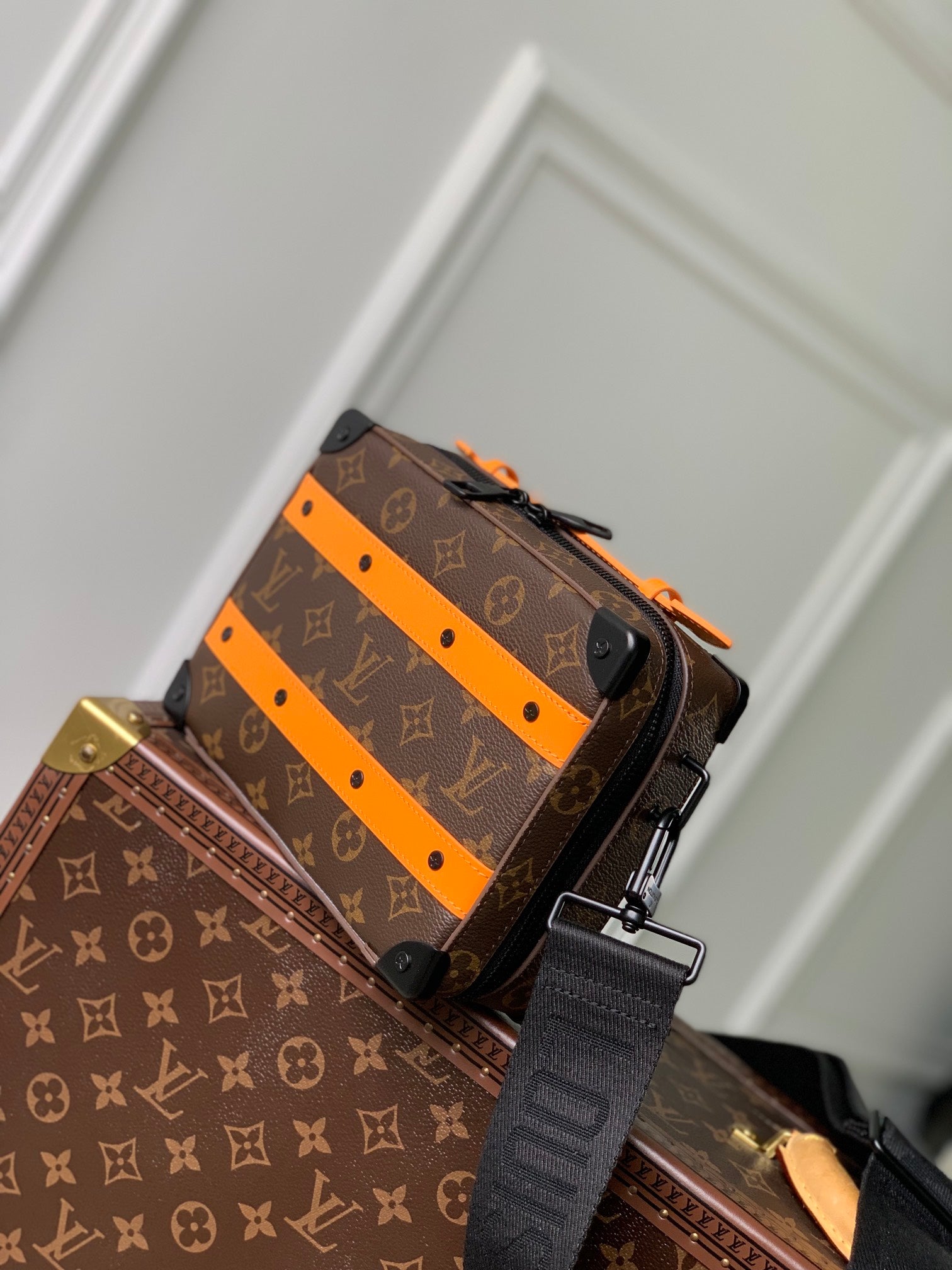 Louis Vuitton Soft Trunk Messenger Bag Monogram Macassar Orange Stripes