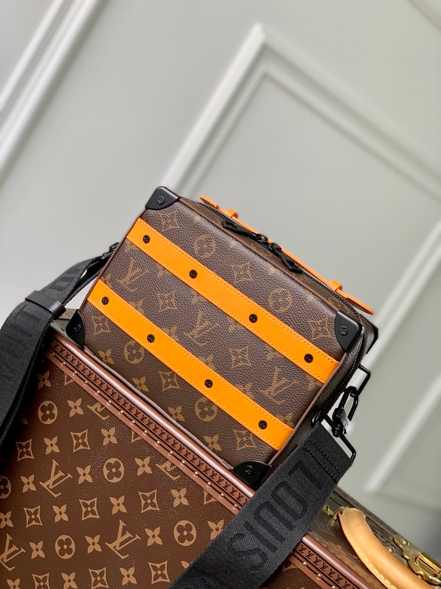 Louis Vuitton Soft Trunk Messenger Bag Monogram Macassar Orange Stripes