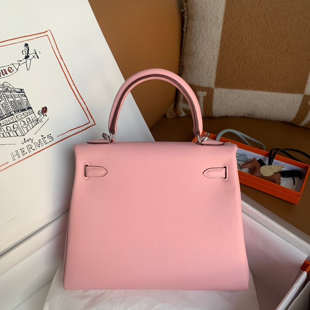 Hermès Kelly 25 Sellier Pink Epsom Leather Palladium Hardware Handbag