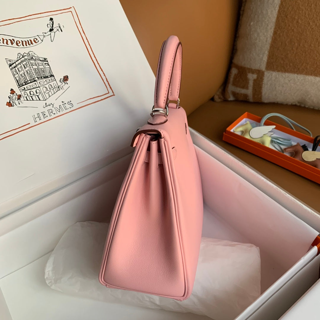 Hermès Kelly 25 Sellier Pink Epsom Leather Palladium Hardware Handbag