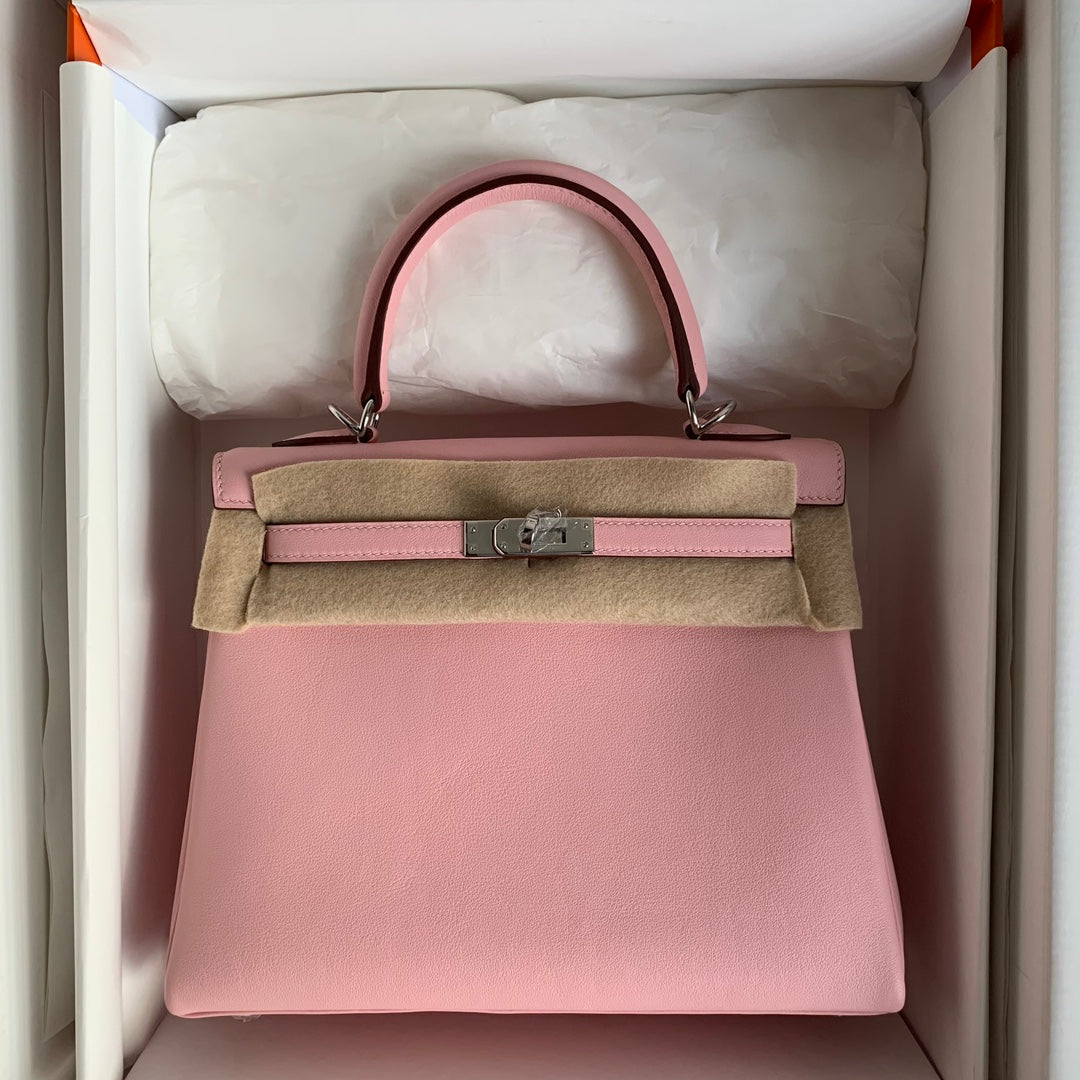 Hermès Kelly 25 Sellier Pink Epsom Leather Palladium Hardware Handbag