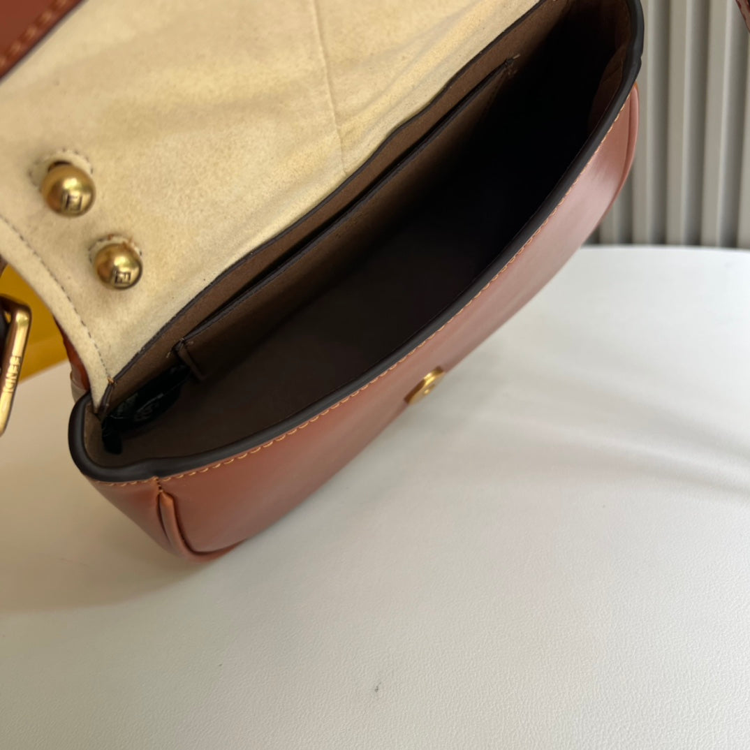 Fendi C'Mon Small Brown Leather Shoulder Bag with Gold FF Logo