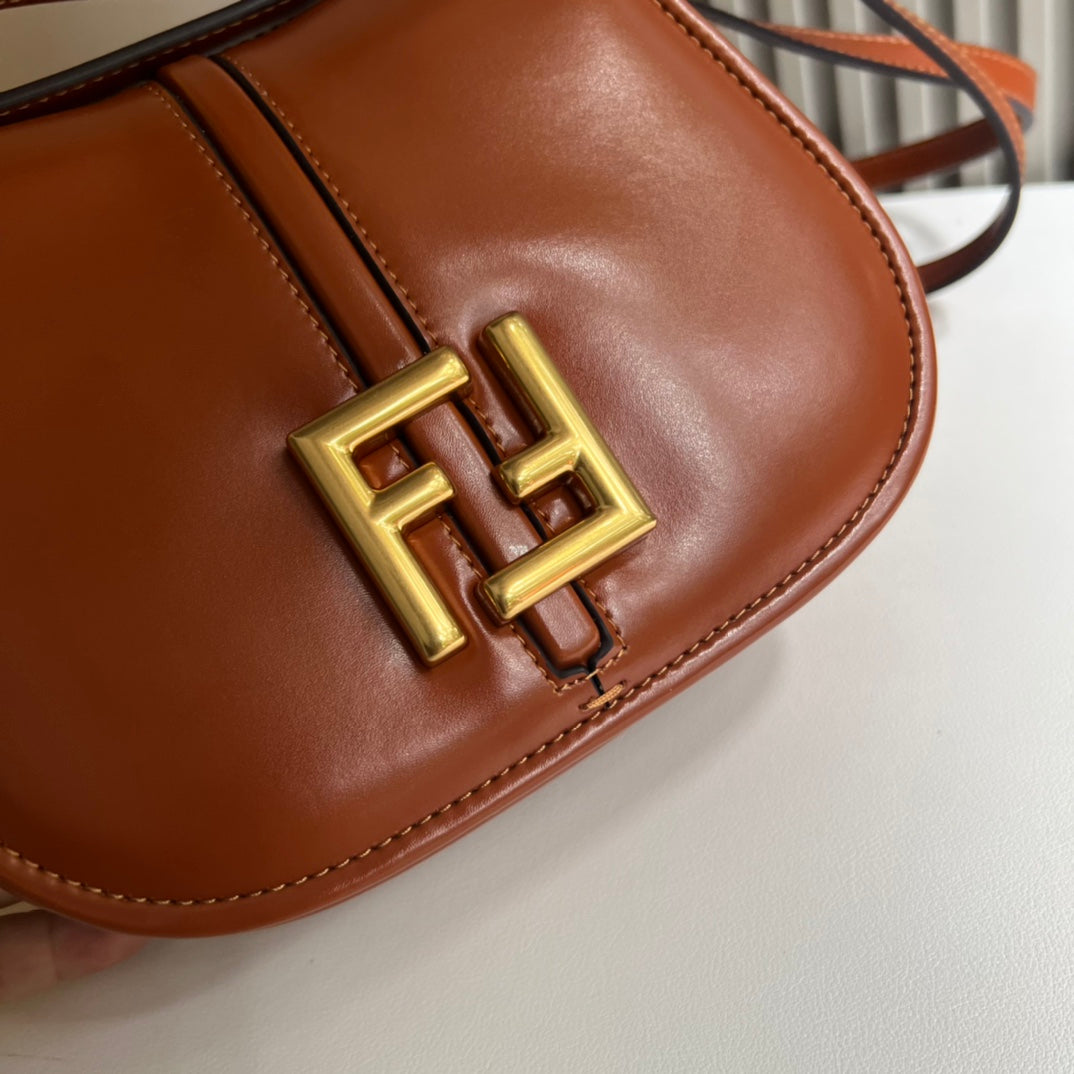 Fendi C'Mon Small Brown Leather Shoulder Bag with Gold FF Logo