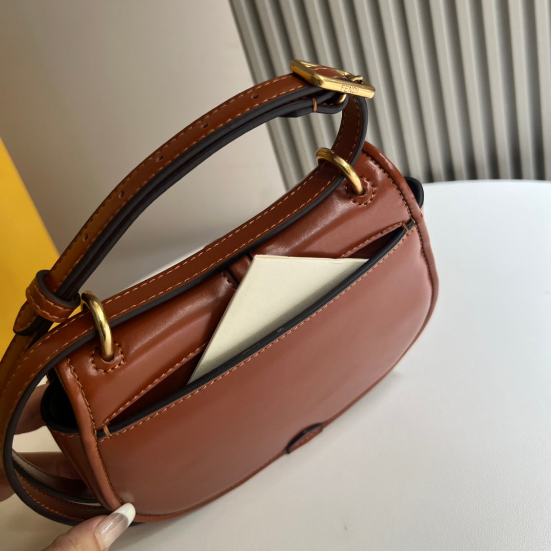 Fendi C'Mon Small Brown Leather Shoulder Bag with Gold FF Logo