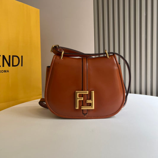 Fendi C'Mon Small Brown Leather Shoulder Bag with Gold FF Logo