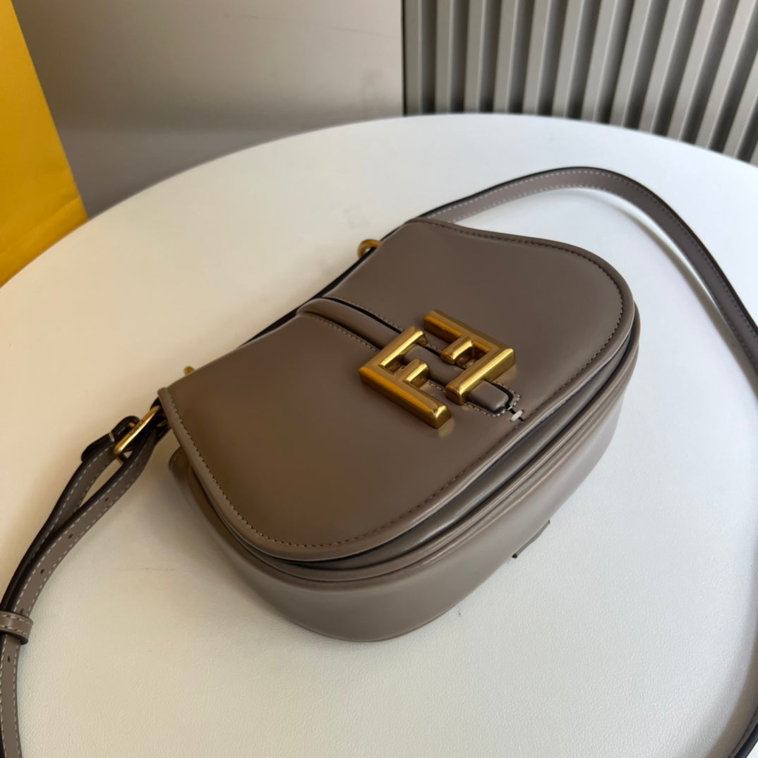 Fendi C'Mon Small Leather Saddle Bag - Dove Grey