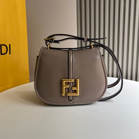 Fendi C'Mon Small Leather Saddle Bag - Dove Grey