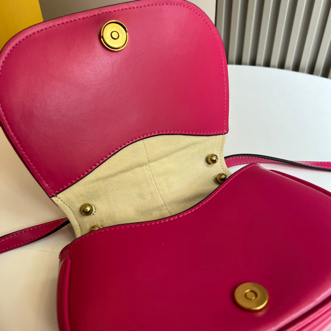 Fendi C'mon Mini Pink Leather Shoulder Bag with Gold FF Logo