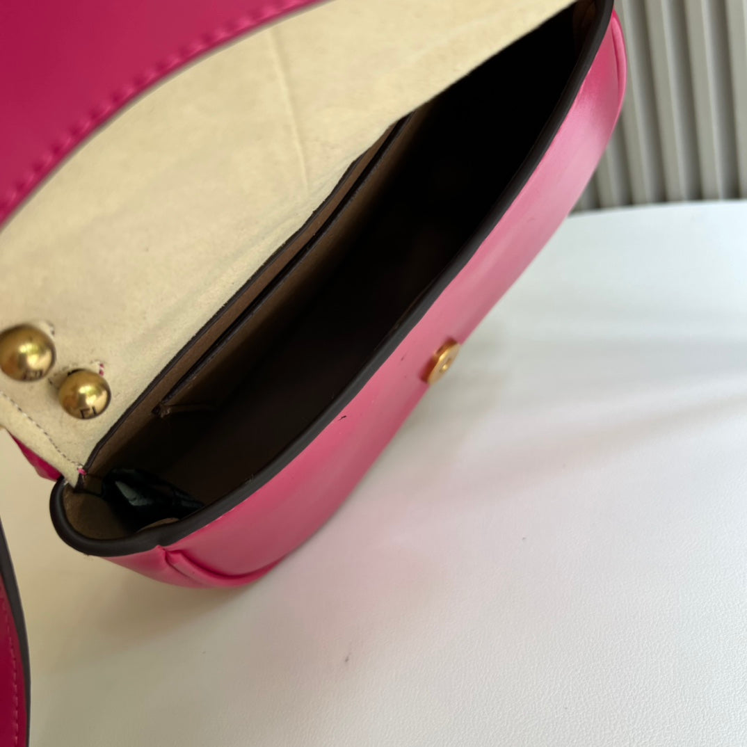 Fendi C'mon Mini Pink Leather Shoulder Bag with Gold FF Logo