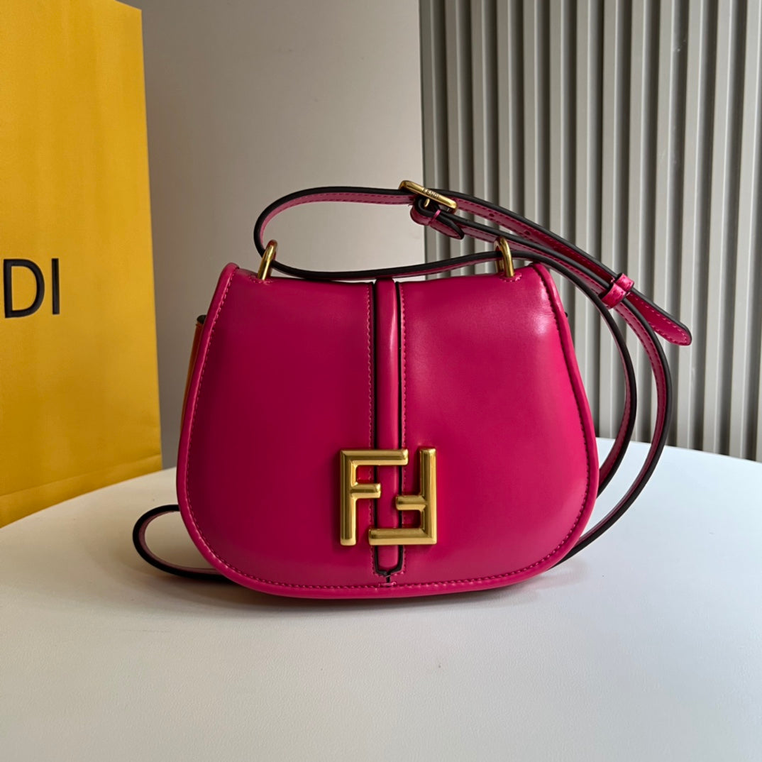 Fendi C'mon Mini Pink Leather Shoulder Bag with Gold FF Logo