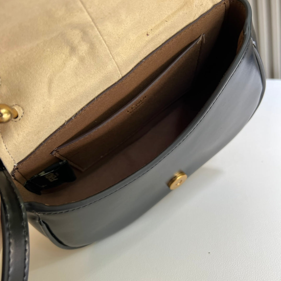 Fendi C'mon Small Black Leather Shoulder Bag with Gold FF Logo