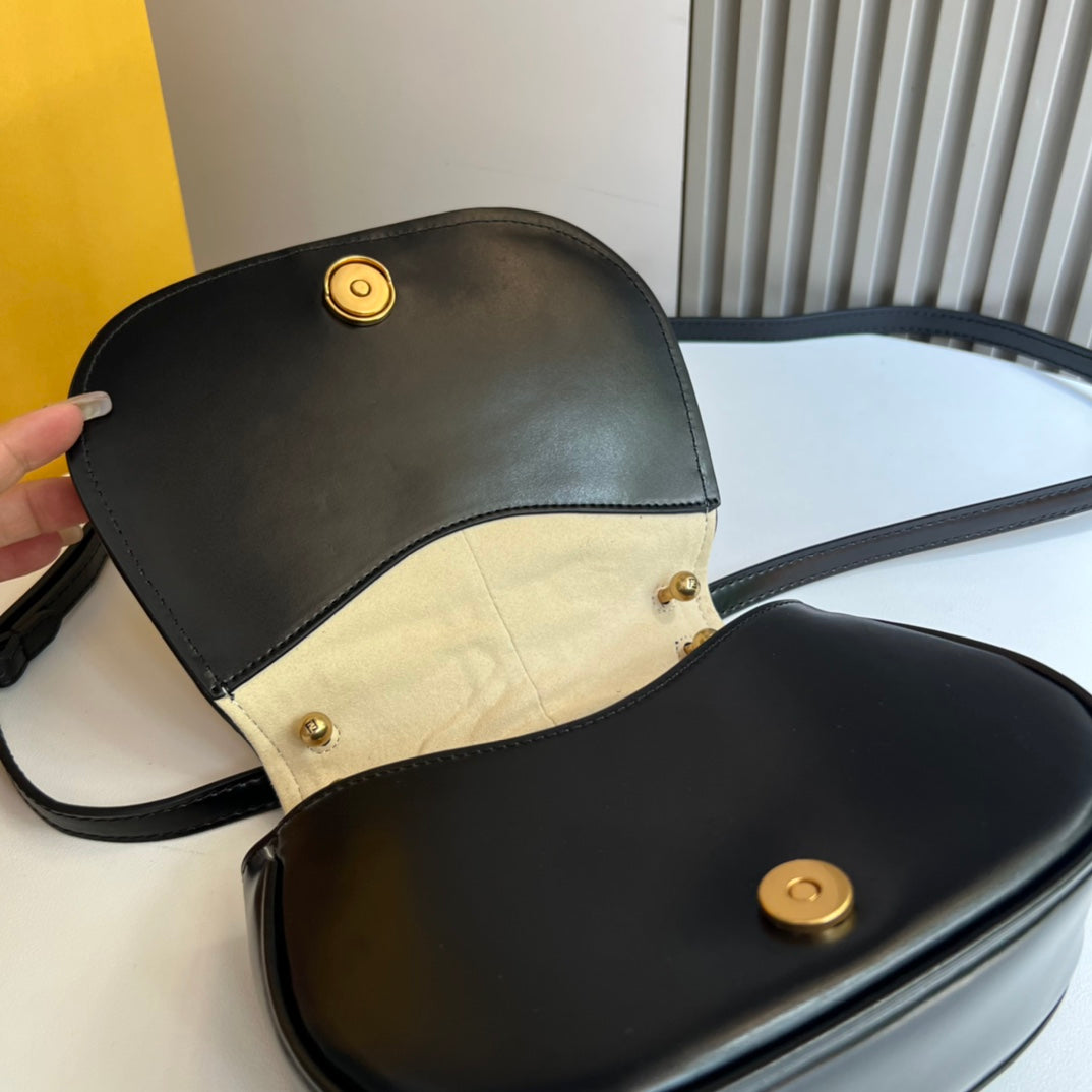 Fendi C'mon Small Black Leather Shoulder Bag with Gold Hardware
