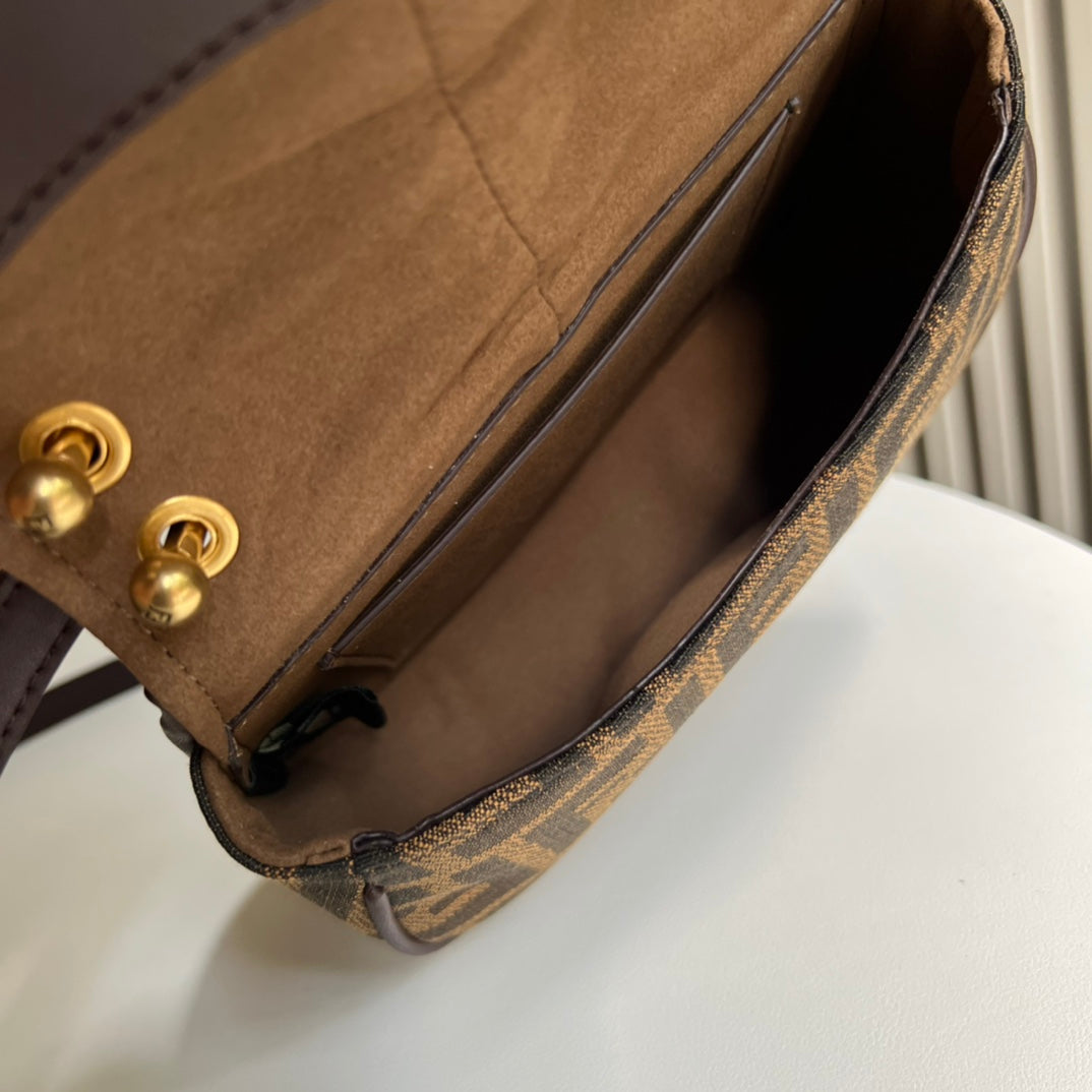 Fendi C'mon Small FF Fabric Shoulder Bag - Brown/Tobacco